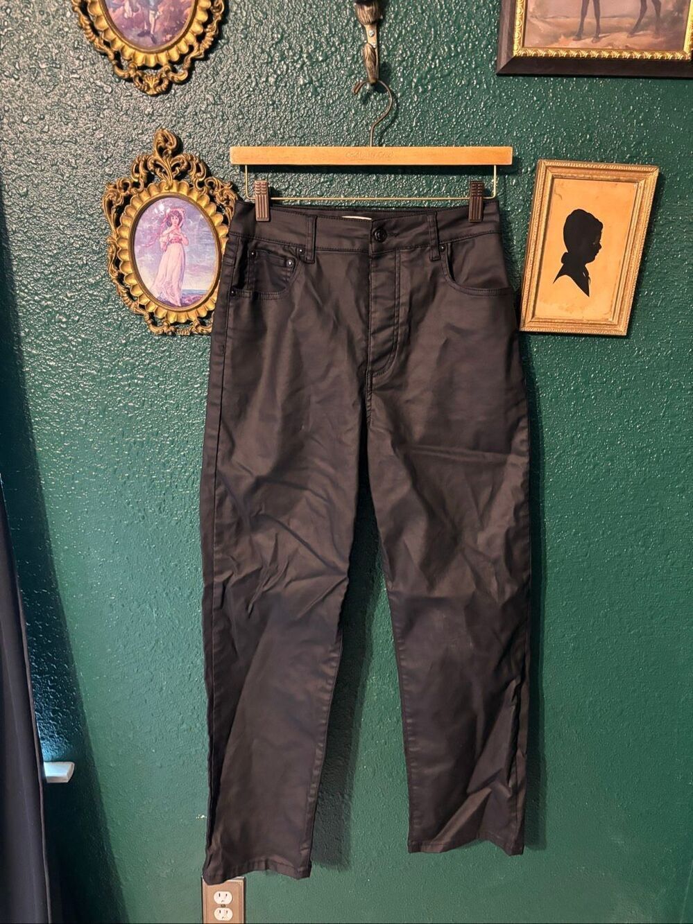 Free People Pacifica High Rise Straight Leg Faux Leather Pants Sz 29 Black